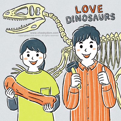 イラスト 線画 シンプル 人物 恐竜 化石 研究