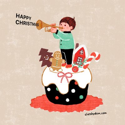 イラスト 子供 クリスマス ケーキ 小物 オーナメント トランペット