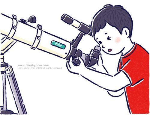 イラスト 線画 シンプル 子供 望遠鏡 使い方 説明