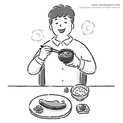 イラスト 線画 シンプル 人物 男性 食事