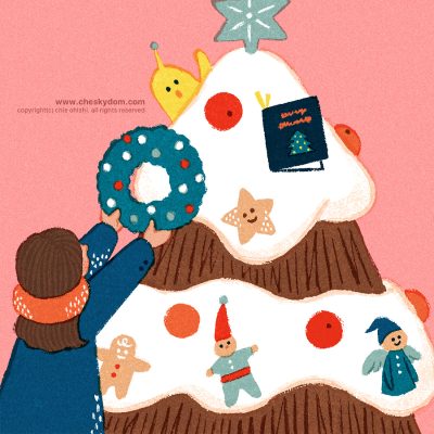 イラスト クリスマス ツリー ケーキ デコレーション リース オーナメント 宇宙人