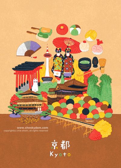 イラスト 日本 京都 旅 観光 名所 名物 食べ物 風景