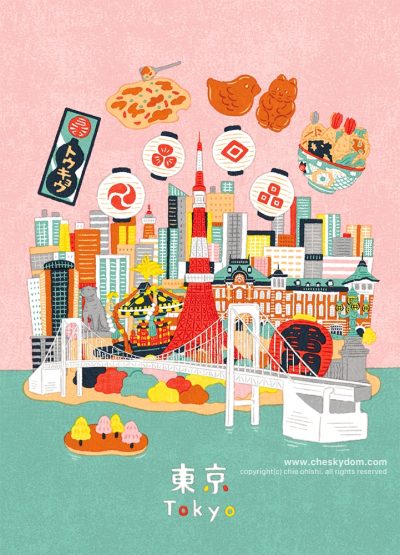 イラスト 東京 日本 観光 旅 名物 名所 ランドマーク 風景 建物 食べ物