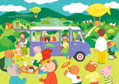 イラスト カレンダー キャラクター 動物 人 初夏 緑 山 自然