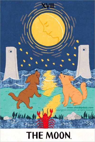 イラスト タロットカード 風景 月 犬 海 ざりがに