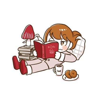 きのこについて勉強している女の子、イラスト