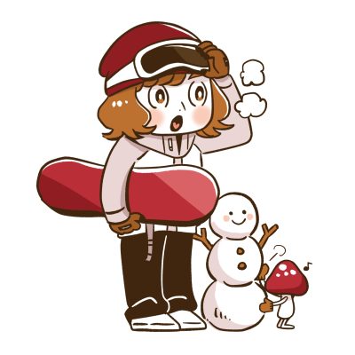 スノーボード、女の子、きのこ、イラスト