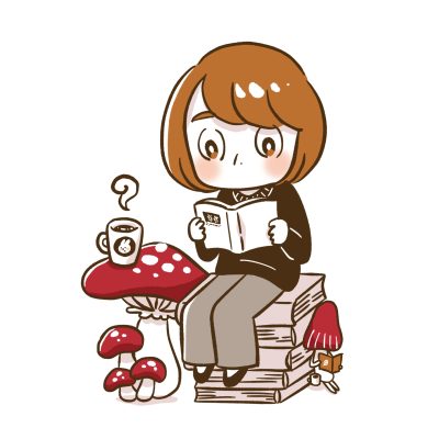積読、女の子、きのこ、イラスト