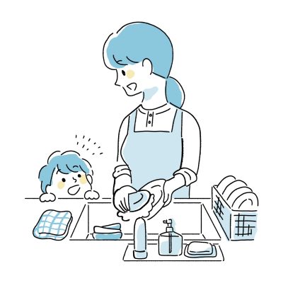 仲良しな親子、子育て、イラスト