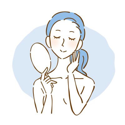 肌の調子を確認する女性のイラスト