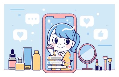 美容系インフルエンサー、イラスト、配信