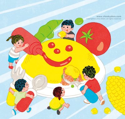 イラスト 子ども 料理 オムライス 夏休み 野菜