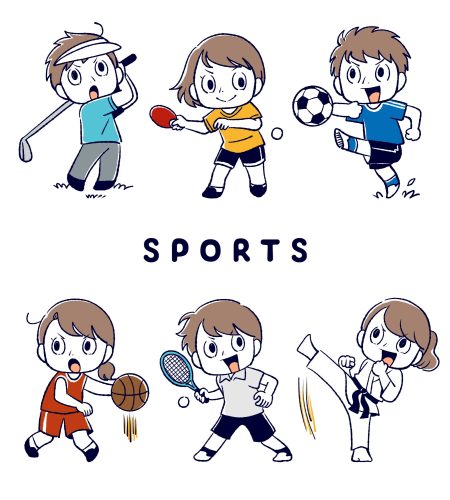 ゴルフ、卓球、サッカー、バスケ、テニス、柔道