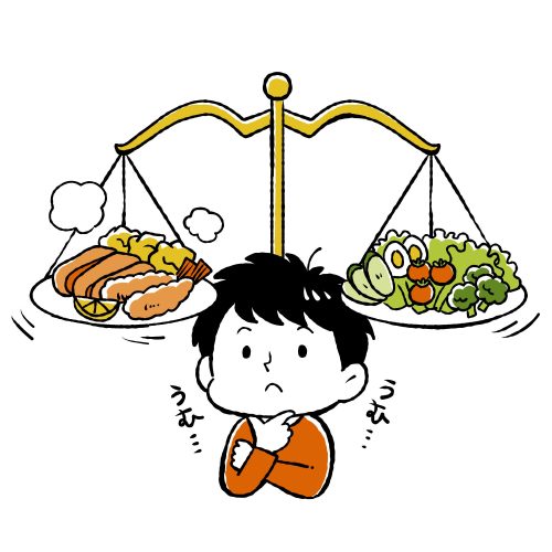 食事のバランス、揚げ物、サラダ