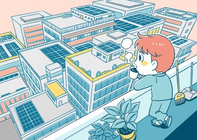 ビル屋上、太陽光パネル