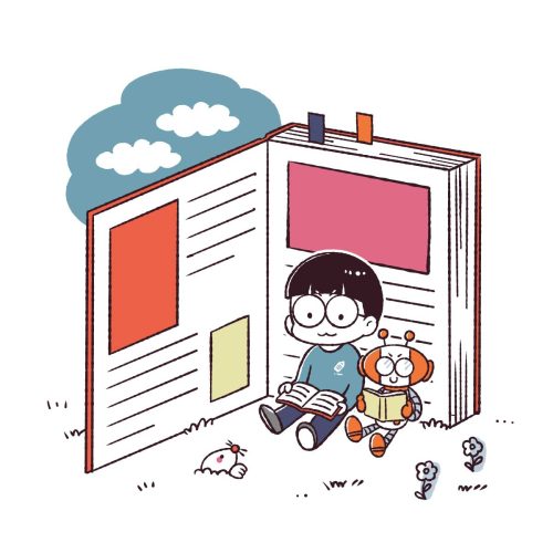 AIロボット、勉強、男の子