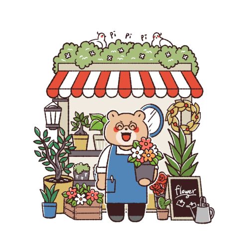 花屋さん、店主、くま、動物